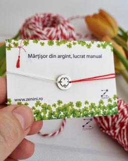 Bratara martisor: trifoi cu patru foi din argint