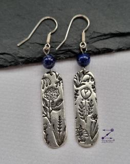 Cercei argint cu model floral si lapis lazuli