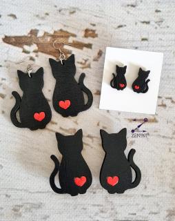 Cercei pisici negre cu inima