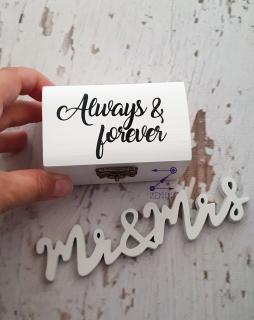 Cutiuta verighete din lemn Always  forever, cu pernuta din satin catifelat - personalizata