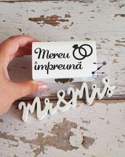 Cutiuta verighete din lemn Mereu impreuna, cu pernuta din satin catifelat - personalizata