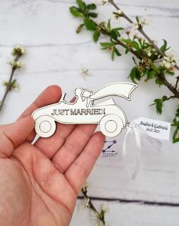 Marturie nunta Just married, magnet personalizat