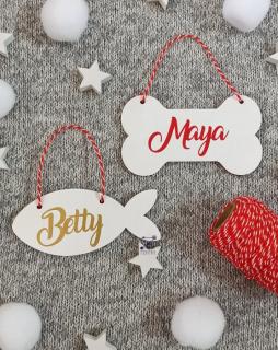 Ornament din lemn pentru catel sau pisica, personalizat cu nume