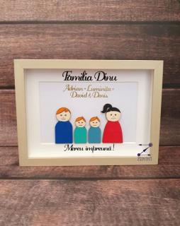 Rama foto personalizata pentru familie, cu figurine din lemn cu nume