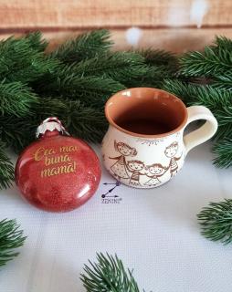 Set cadou Craciun cea mai buna mama: cana ceramica, glob plastic personalizat
