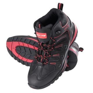 Bocanci de piele Lahti Pro, clasa protectie SBSRA, bombeu metalic rezistent la soc, talpa din cauciuc, proprietati antiderapante, negru rosu