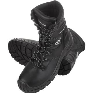 Bocanci impermeabili de piele Lahti Pro, categorie de siguranta 02SRC, model inalt, fara bombeu, proprietati antiderapante, talpa din poliuretan, negru