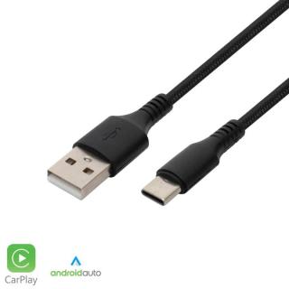Cablu de incarcare Usb A-C, 2.1A, 1m, negru, tesut din nylon, max 480 Mbps, 5V