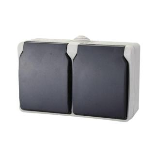 Conector pe perete Aquatop, 2 prize, 16A, protectie IP54, gri, 92 x 127,5 x 55 mm