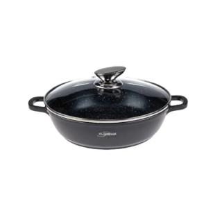 Cratita joasa din aluminiu Platinum Collection PL-DAR32, 32 cm , 5 litri, invelis marmura, negru