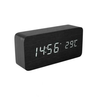 Desteptator digital cu Led, carcasa de lemn. optiuni afisare personalizabile, 3 timpi de alarma simultan