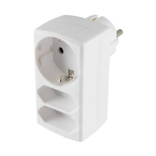 Distribuitor cu 2 socluri, 1 priza impamantare, alb, 250V, 16A, 3680W, clasa IP20
