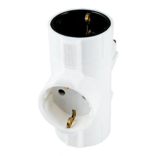 Distribuitor tip T cu impamantare, 3 prize, clasa de protectie IP20, alb, 250V, 3680W