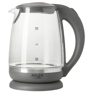 Fierbator electric 2L Adler, 2200W, gri, element de incalzire otel inoxidabil, oprire automata, gri