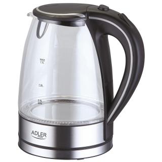 Fierbator electric Adler, 1.7 L, 2200W, otel inoxidabil, iluminare Led, oprire automata, negru