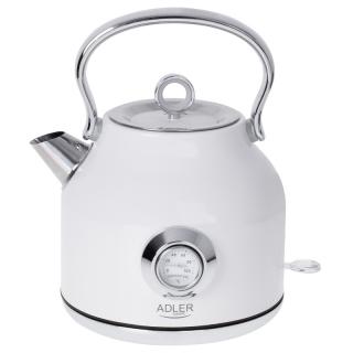 Fierbator electric clasic 1.7L Adler, termometru, element de incalzire plat, 2200W, oprire automata, alb