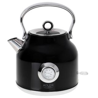 Fierbator electric clasic Adler, 1.7L, termometru, otel inoxidabil, siguranta termica, negru, 2200W