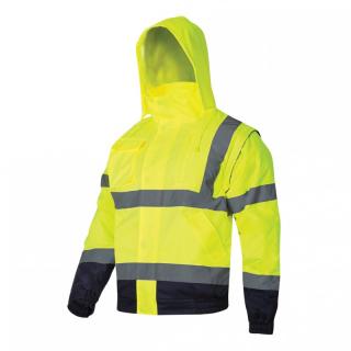 Jacheta de lucru reflectorizanta cu gluga Lahti Pro, captusita, material termoizolant si impermeabil, maneci detasabile, culoare verde