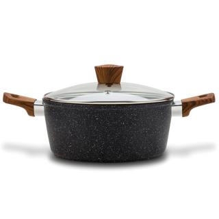 Oala 20 cm Nava, capac de sticla, strat antiaderent, volum 3L, invelis de piatra