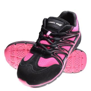 Pantofi de piele intoarsa, fara bombeu, clasa protectie O1SRC, talpa de cauciuc, marime 42, negru roz
