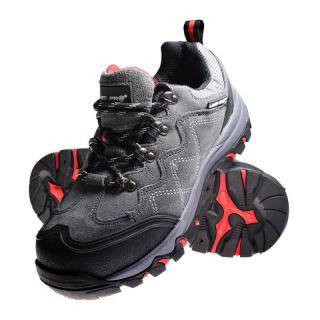 Pantofi de piele intoarsa Lahti Pro, clasa de siguranta S1PSRA, bombeu metalic rezistent la soc, talpa de cauciuc, negru rosu