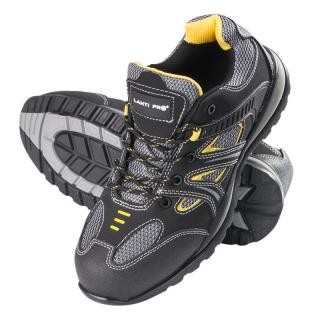 Pantofi de piele Lahti Pro, bombeu compozit rezistent la soc, categorie de siguranta S1PSRA, talpa de cauciuc, proprietati antiaderente, negru galben