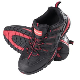 Pantofi de piele Lahti Pro, bombeu metalic rezistent la soc, categorie de siguranta SBSRA, talpa de cauciuc, proprietati antiaderente, rosu negru