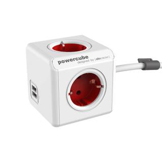 Prelungitor 4 prize cu impamantare si 2 USB, 1.5m, alb-rosu PowerCube Extended