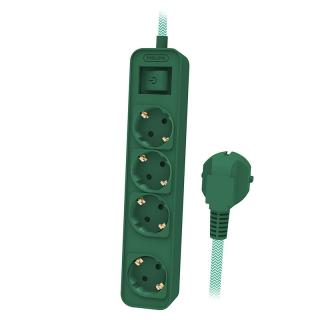 Prelungitor cu intrerupator 4 cai, 1.5 m, verde - Philips