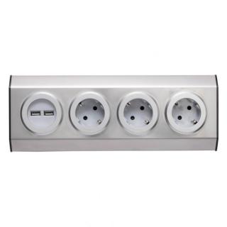 Prelungitor pentru bucatarie, 3 prize, 2x Usb, fara cablu, otel inoxidabil, 3680W