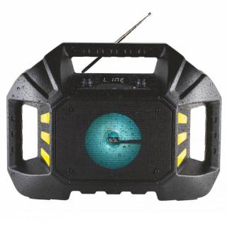Radio portabil SAL BT Work, FM, 25 W, alimentare acumulator, Bluetooth, USB, Aux in, intrare microfon, functie Karaoke, lampa LED alba, joc de lumini continuu cu LED-uri color, clasa de protectie IPX5