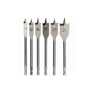 Set de 6 burghie plate pentru lemn din otel carbon cu prindere hexagon