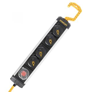 STANLEY prelungitor 4 prize, intrerupator, cu carlig, IP44, 5 m, H07RNF 3G1,5, NEGRU GALBEN