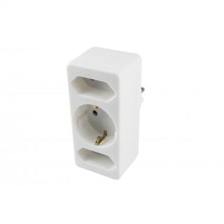 Stecher cu 3 prize (2 euro + 1 cu impamantare), alb, 16A, 3500W, clasa protectie IP20