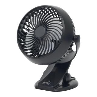 Ventilator cu acumulator si clema, 10 cm, negru, 3 trepte, buton electronic, acumulator 1800 mAh, autonomie 3-6 h
