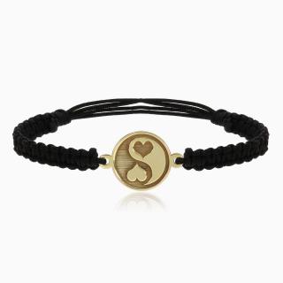 Yin Yang bratara snur impletit cu banut 12 mm, argint 925 placat aur galben 24k