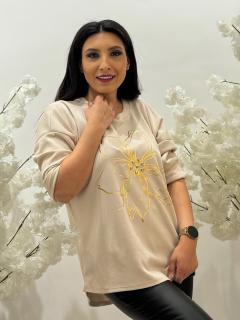Bluza bej cu imprimeu floare aurie