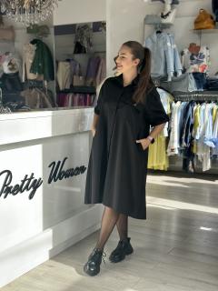 Rochie neagra cu buzunare si nasturi