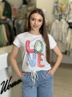 Tricou alb bumbac cu imprimeu LOVE rosu si verde