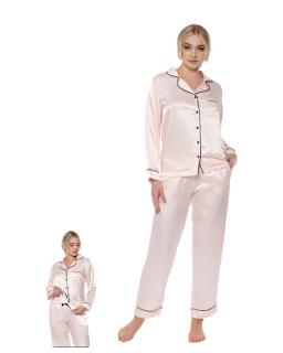 Pijama lunga satin alba Reverie Pink