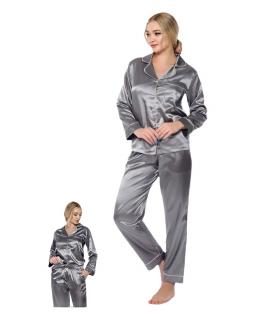 Pijama lunga satin gri Lavender Grey