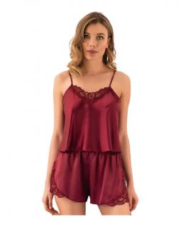 Pijama scurta satin rosu Wine Red