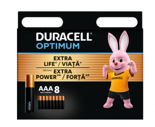 Baterii Alcaline DURACELL LR3 optimum AAA, 8 bucati