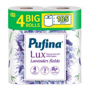 Hartie igienica Pufina Lux Campuri de lavanda, 3 straturi, 4 role