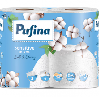 Hartie igienica Pufina Sensitive, 3 straturi, 4 role