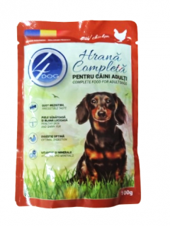 Hrana umeda 4DOG pentru caini adulti cu carne de Pui, 100 gr.