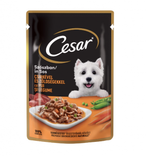 Hrana umeda pentru caini Cesar, Pui si Legume in sos, 100g