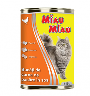 Hrana umeda pentru pisici Miau-Miau, Pui, Conserva 415g
