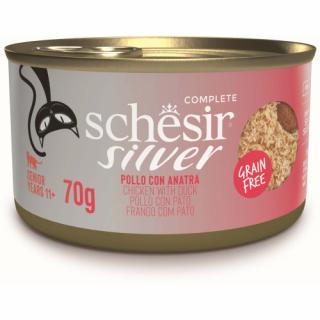 Hrana umeda pentru pisici Schesir Silver Conserva cu Pui si Rata 70 gr