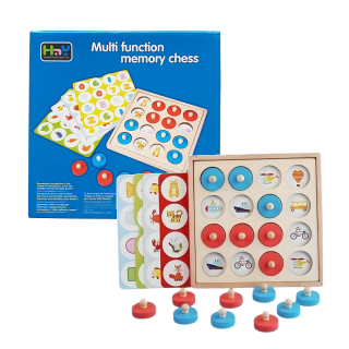 Joc de memorie din lemn Memory Chess, 5 planse si 16 pioni, 3 ani+
